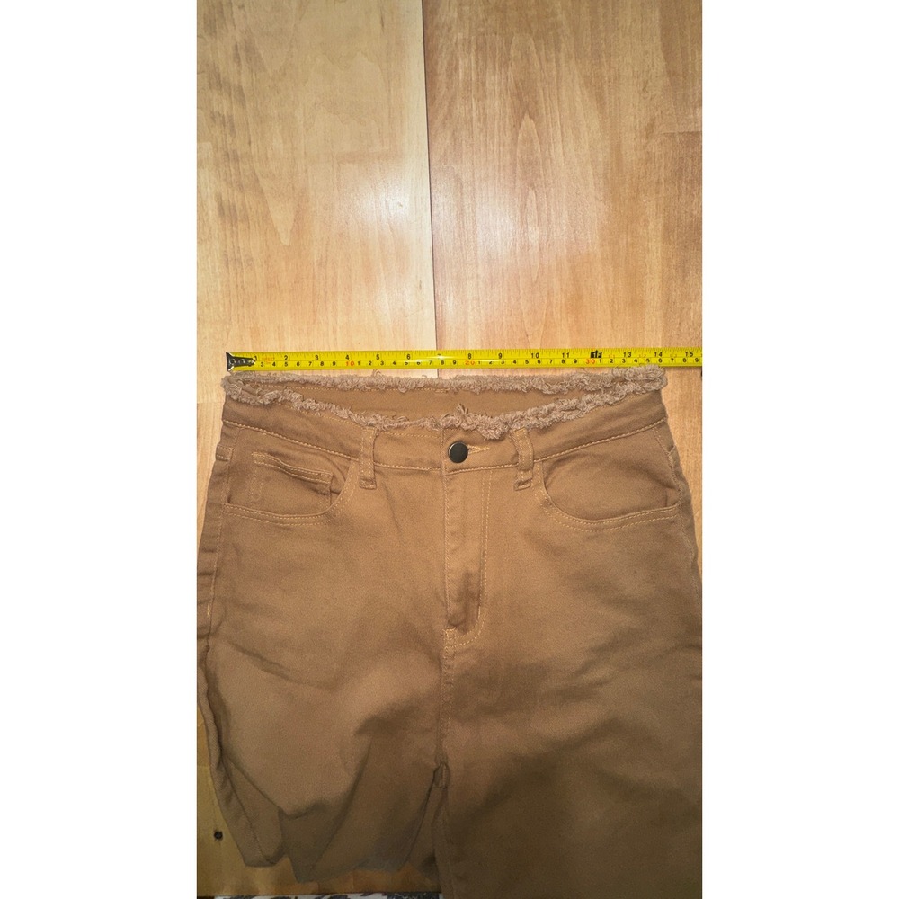 High Rise Wide Leg Flare Jeans Camel Brown Frayed‎ Raw Hem Denim Pants 28 Waist - Picture 4 of 6
